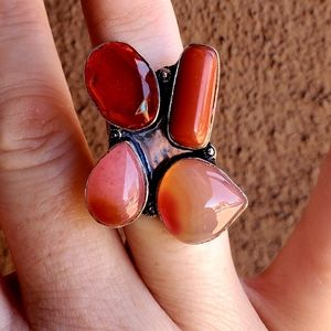 New Red Multi Gemstone 925 Silver Statement Ring.